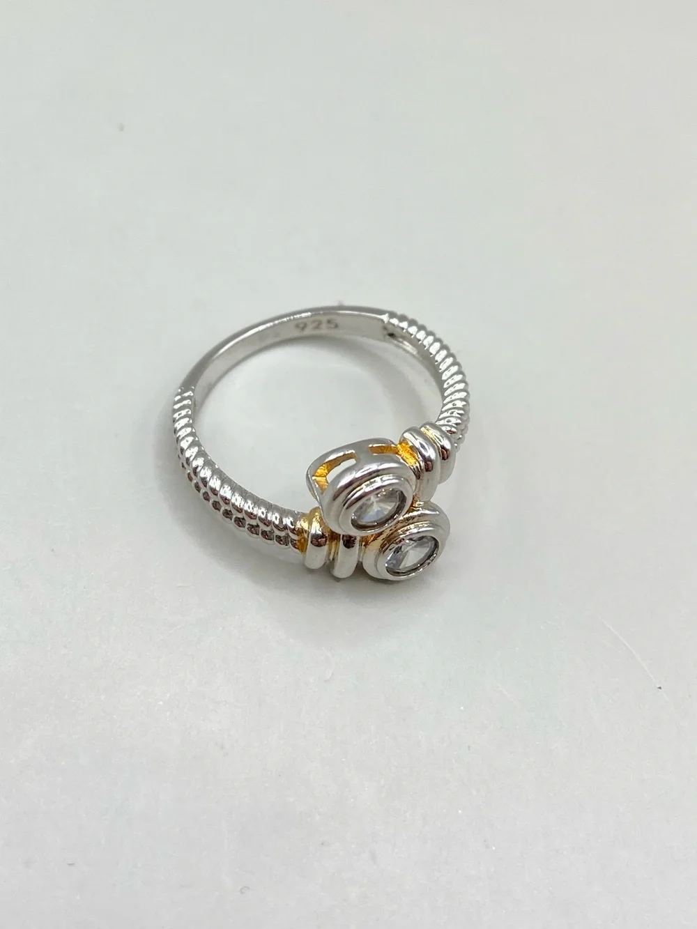Sterling Silver Braided Cubic Zirconia Bypass Ring